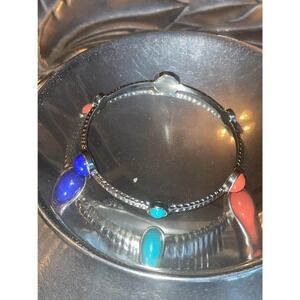 NWT RJG CN Signed Women's Silver Tone Multi-Colored Gemstone Bangle Bracelet